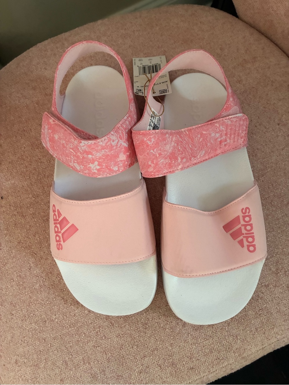 adidas Kids Pink and White Slide Sandals